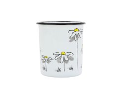 Smaltovaný hrnek ø 8 cm - 0.4 l kónický bílý "kopretina"