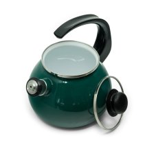 Smaltovaný čajník 2,5 l, so sklenenou pokrievkou, tmavo zelená