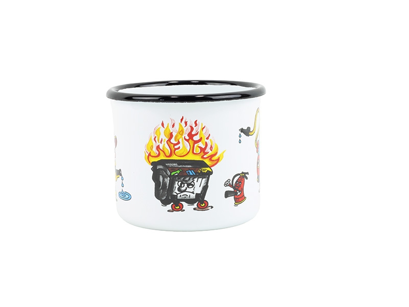 Smaltovaný hrnek ø 8 cm - 0.35 l bílý "hasiči" - 2 jakost