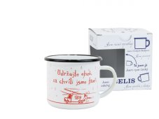 Smaltovaný hrnek ø 8 cm - 0.35 l bílý "hasiči/oheň" v krabičce - ČESKÝ PLECHÁČEK | BELIS