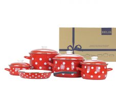 Smaltovaná sada nádobí 9-dílná - PUNTÍK červený | BELIS
