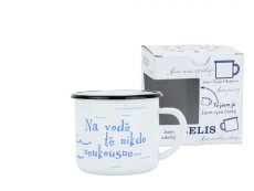 Smaltovaný hrnek ø 8 cm - 0.35 l bílý "vodák/voda" v krabičce - ČESKÝ PLECHÁČEK | BELIS