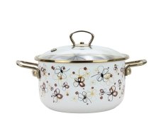 Smaltovaný hrniec so sklenenou pokrievkou ø 16 cm – 1,5 l – PREMIUM krémový | BELIS