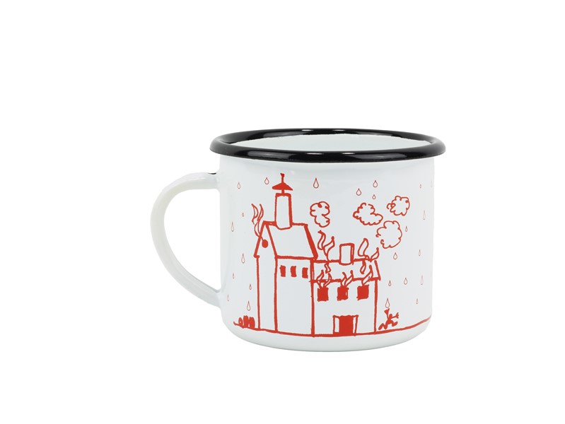 Smaltovaný hrnek ø 8 cm - 0.35 l bílý "hasiči/co jste hasiči" v krabičce - ČESKÝ PLECHÁČEK | BELIS