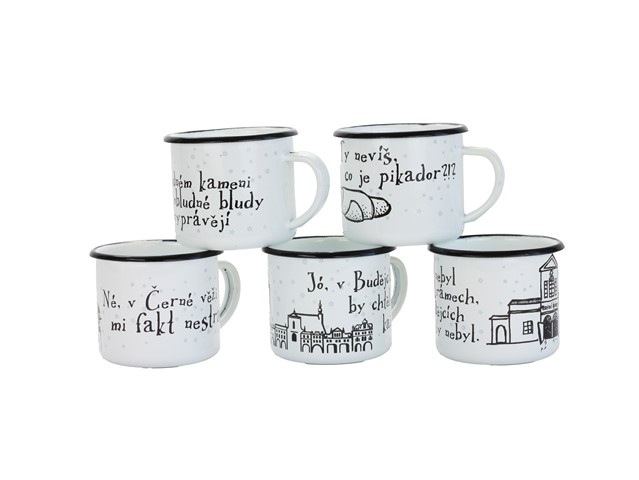 Smaltovaný hrnek ø 8 cm - 0.35 l bílý "masné krámy" v krabičce - ČESKÝ PLECHÁČEK | BELIS