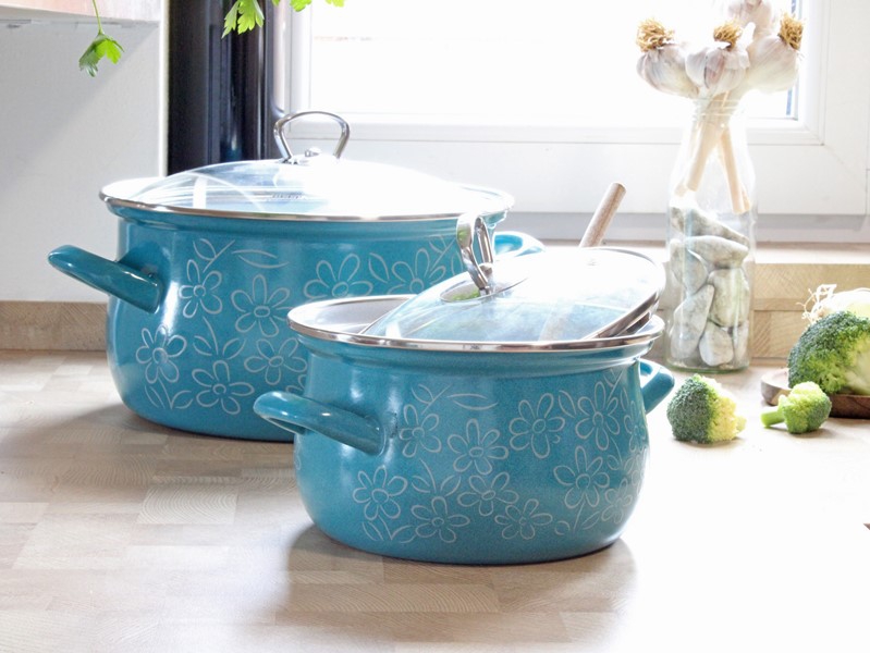 Smaltovaný hrnec se skleněnou poklicí ø 24 cm - 6,1 l - FLOWER | BELIS