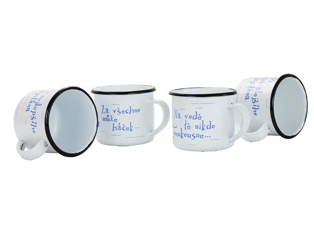 Smaltovaný hrnek ø 8 cm - 0.35 l bílý "vodák/háček" v krabičce - ČESKÝ PLECHÁČEK | BELIS