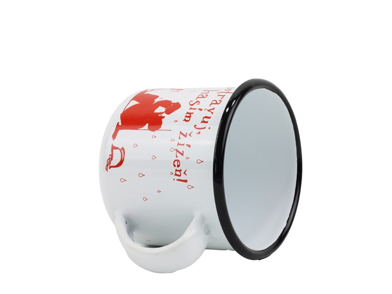 Smaltovaný hrnek ø 8 cm - 0.35 l bílý "hasiči/žízeň" v krabičce - ČESKÝ PLECHÁČEK | BELIS