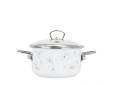 Smaltovaný hrnec se skleněnou poklicí ø 16 cm - 1.5 l - PREMIUM bílý | BELIS - 2 jakost