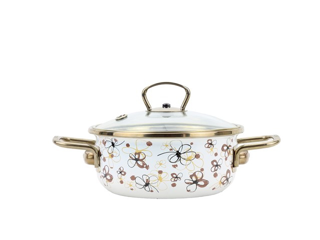 Smaltovaný rendlík se skleněnou poklicí ø 16 cm - 1.25 l - PREMIUM krémový | BELIS