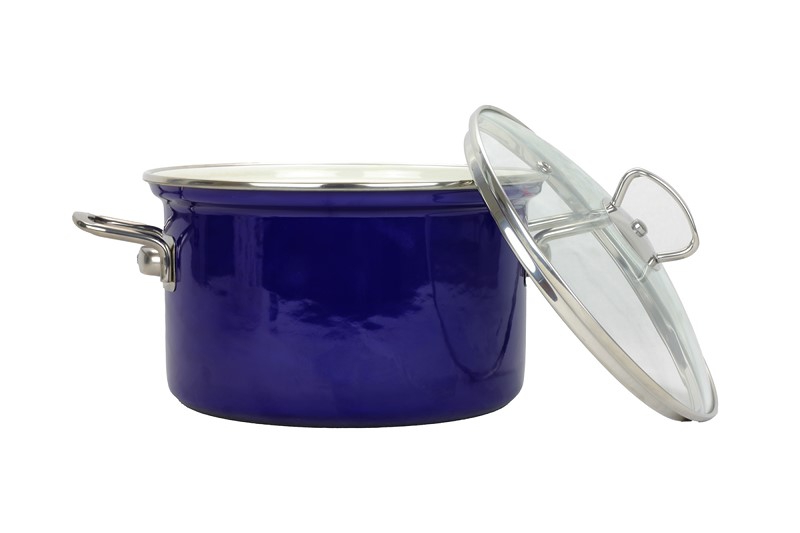 Smaltovaný hrnec se skleněnou poklicí ø 16 cm - 2 l - ECO-CERAMIC modrý | BELIS