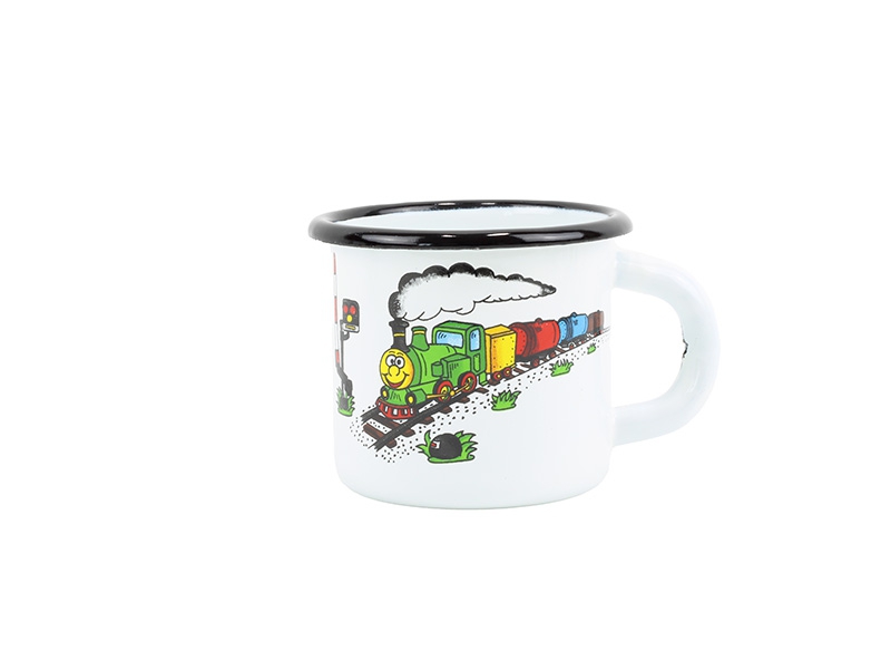 Smaltovaný hrnek ø 7 cm - 0.25 l bílý "vláček"