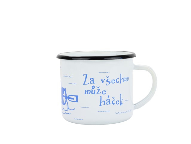 Smaltovaný hrnek ø 8 cm - 0.35 l bílý "vodák/háček" v krabičce - ČESKÝ PLECHÁČEK | BELIS