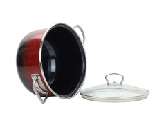 Smaltovaný hrnec se skleněnou poklicí ø 24 cm - 5.5 l - PREMIUM OMBRÉ červený | BELIS - 2 jakost