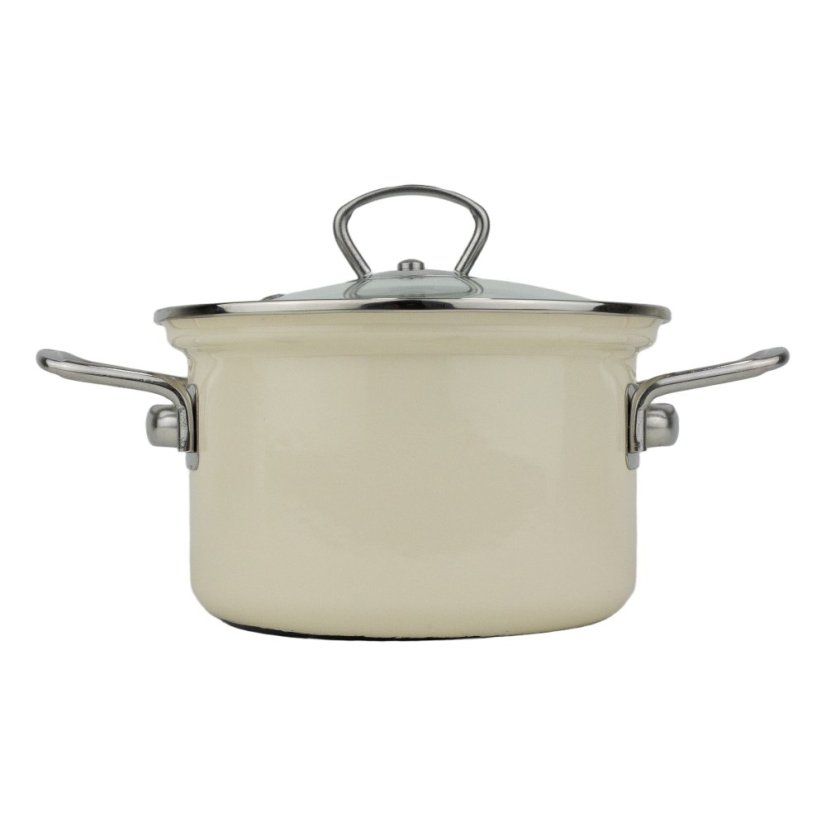 Smaltovaný hrnec se skleněnou poklicí ø 16 cm - 2 l - ECO CERAMIC krémový | BELIS