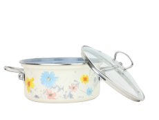 Smaltovaný rendlík se skleněnou poklicí ø 16 cm - 1.4 l - MEADOW | BELIS