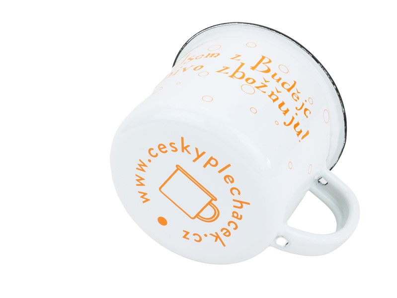 Smaltovaný hrnek ø 8 cm - 0.35 l bílý "pivo" v krabičce - ČESKÝ PLECHÁČEK | BELIS