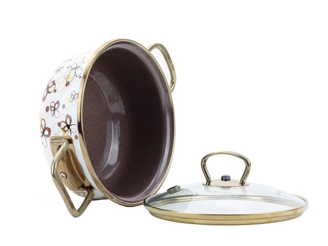 Smaltovaný rendlík se skleněnou poklicí ø 16 cm - 1.25 l - PREMIUM krémový | BELIS