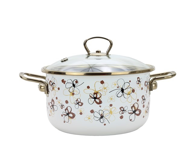 Smaltovaný hrnec se skleněnou poklicí ø 16 cm - 1.5 l - PREMIUM krémový | BELIS