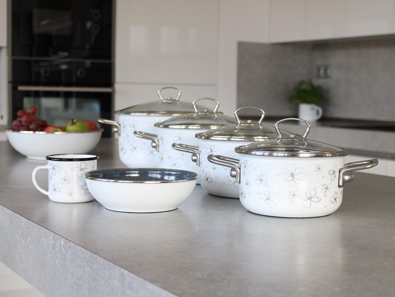 Smaltovaný hrnec se skleněnou poklicí ø 16 cm - 1.5 l - PREMIUM bílý | BELIS - 2 jakost