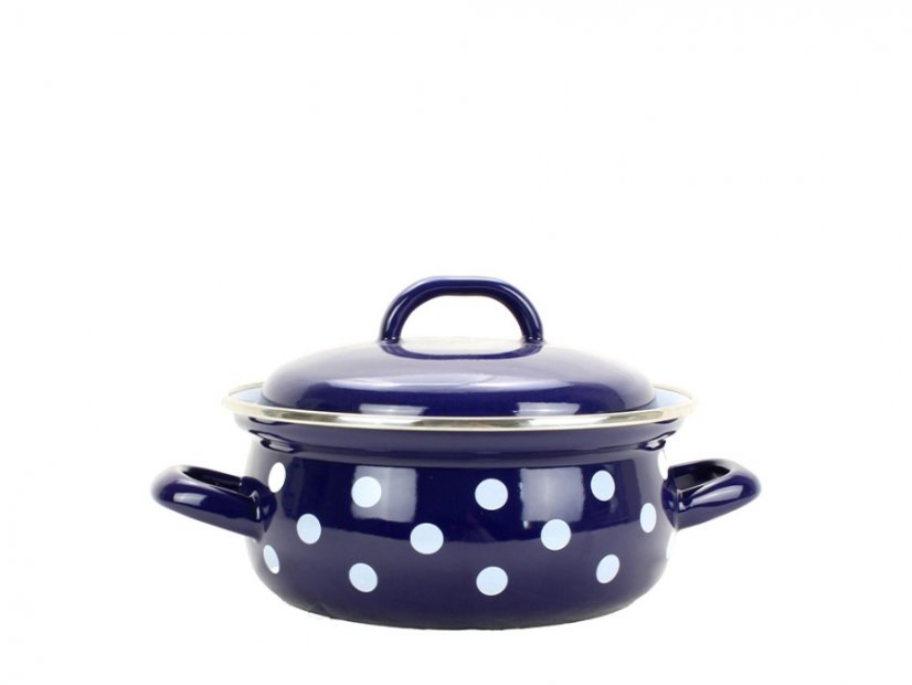 Smaltovaný rendlík s poklicí ø 16 cm - 1,4 l - PUNTÍK modrý | BELIS