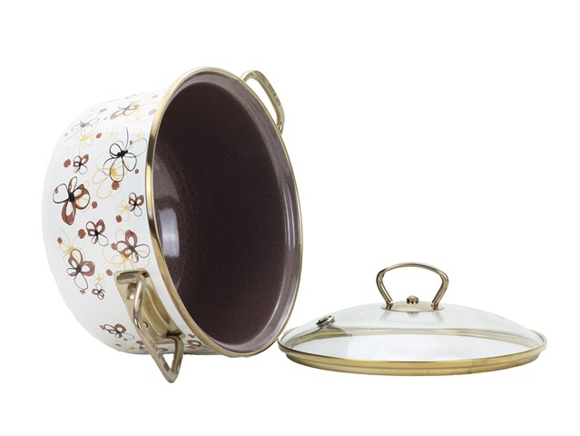 Smaltovaný hrnec se skleněnou poklicí ø 18 cm - 2.2 l - PREMIUM krémový | BELIS