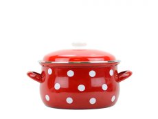 Smaltovaný hrnec s poklicí ø 18 cm - 2.6 l - PUNTÍK červený | BELIS - 2 jakost