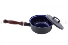 Smaltovaný rendlík s poklicí a dřeveným držadlem ø 16 cm - 1.25 l štýlák - BSE | BELIS - 2 jakost