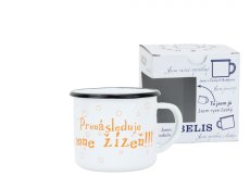 Smaltovaný hrnek ø 8 cm - 0.35 l bílý "žízeň" v krabičce - ČESKÝ PLECHÁČEK | BELIS