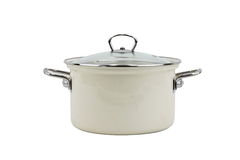 Smaltovaný hrnec se skleněnou poklicí ø 20 cm - 3,6 l - ECO-CERAMIC krémový | BELIS