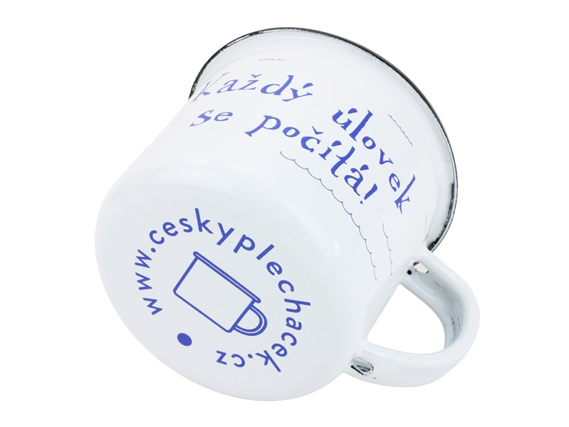 Smaltovaný hrnek ø 8 cm - 0.35 l bílý "kostra" v krabičce - ČESKÝ PLECHÁČEK | BELIS