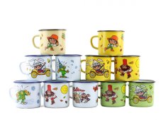 Smaltovaný hrnek ø 8 cm - 0.35 l bílý "večerníček" mix - ČESKÝ PLECHÁČEK | RADOST enamel