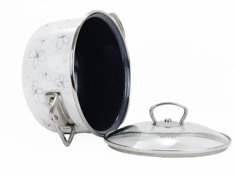 Smaltovaný hrnec se skleněnou poklicí ø 24 cm - 5.5 l - PREMIUM bílý | BELIS