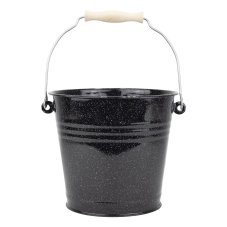 Smaltované vědro s dřevěnou rukojetí černé ø 24 cm 6 l | VEF