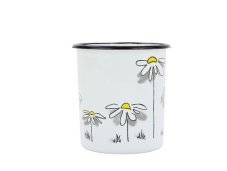 Smaltovaný hrnek ø 8 cm - 0.4 l kónický bílý "kopretina" - 2 jakost