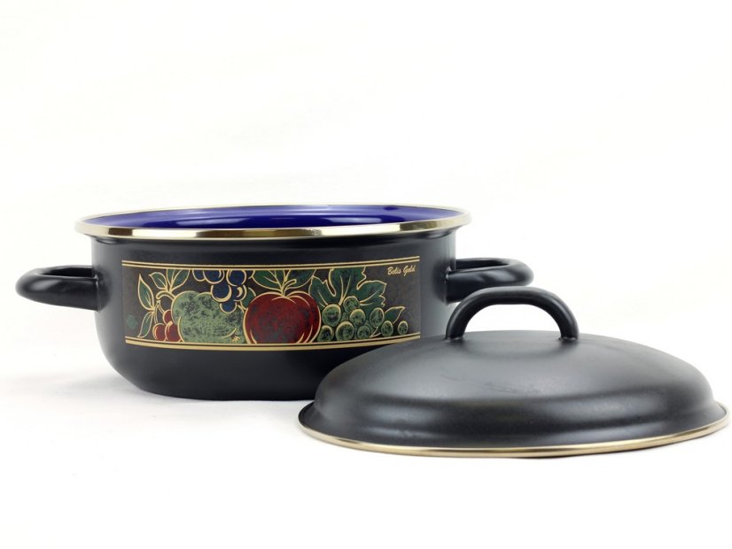 Smaltovaný rendlík se skleněnou poklicí ø 16 cm - 1.25 l - GOLD | BELIS