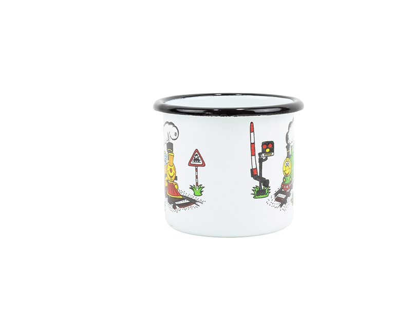 Smaltovaný hrnek ø 7 cm - 0.25 l bílý "vláček"