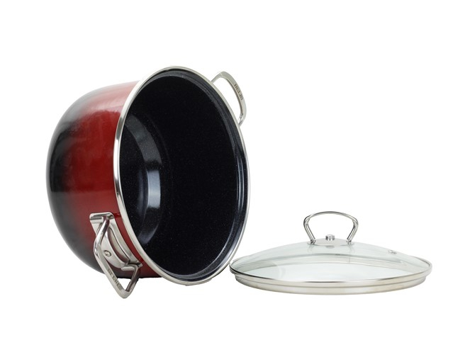 Smaltovaný hrniec so sklenenou pokrievkou ø 20 cm – 3,5 l – PREMIUM OMBRÉ červený | BELIS