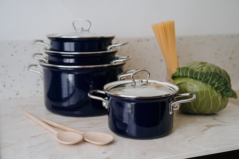 Smaltovaný hrnec se skleněnou poklicí ø 18 cm - 2,6 l - ECO-CERAMIC modrý | BELIS