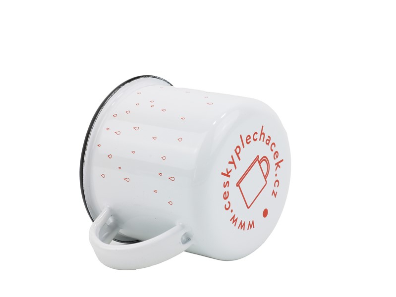 Smaltovaný hrnek ø 8 cm - 0.35 l bílý "hasiči/žízeň" v krabičce - ČESKÝ PLECHÁČEK | BELIS