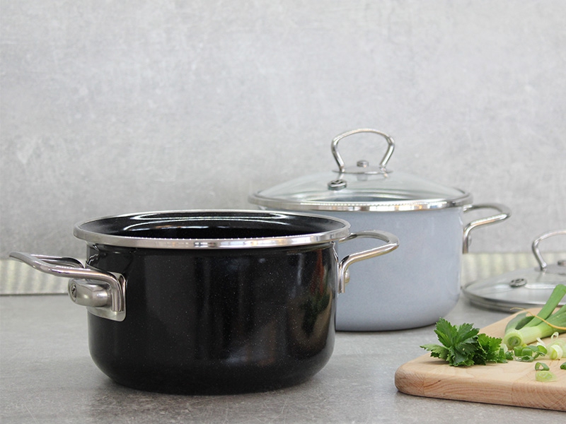 Smaltovaný hrnec se skleněnou poklicí ø 16 cm - 1.5 l - PREMIUM černý | BELIS