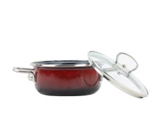 Smaltovaný rendlík se skleněnou poklicí ø 16 cm - 1.25 l - PREMIUM OMBRÉ červený | BELIS - 2 jakost