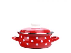 Smaltovaný rendlík s poklicí ø 16 cm - 1.4 l - PUNTÍK červený | BELIS - 2 jakost