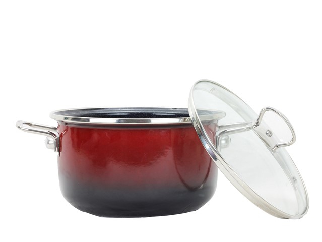 Smaltovaný hrniec so sklenenou pokrievkou ø 20 cm – 3,5 l – PREMIUM OMBRÉ červený | BELIS