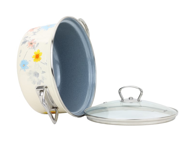 Smaltovaný rendlík se skleněnou poklicí ø 20 cm - 2.6 l - MEADOW | BELIS