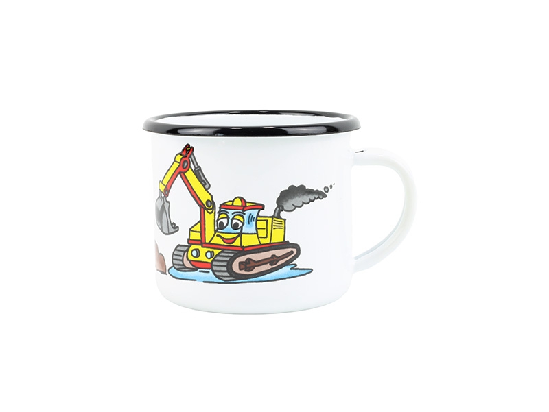 Smaltovaný hrnek ø 8 cm - 0.35 l bílý "bagr" - 2 jakost