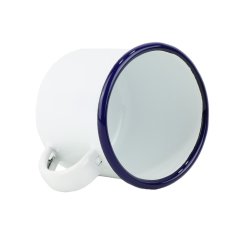 Smaltovaný hrnek ø 8 cm - 0.35 l bílý s modrým lemem - ČESKÝ PLECHÁČEK | BELIS - 2 jakost