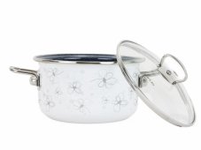 Smaltovaný hrnec se skleněnou poklicí ø 16 cm - 1.5 l - PREMIUM bílý | BELIS - 2 jakost