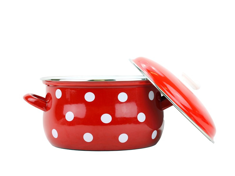 Smaltovaný hrnec s poklicí ø 18 cm - 2.6 l - PUNTÍK červený | BELIS