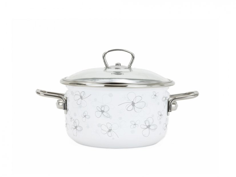 Smaltovaný hrnec se skleněnou poklicí ø 20 cm - 3.5 l - PREMIUM bílý | BELIS